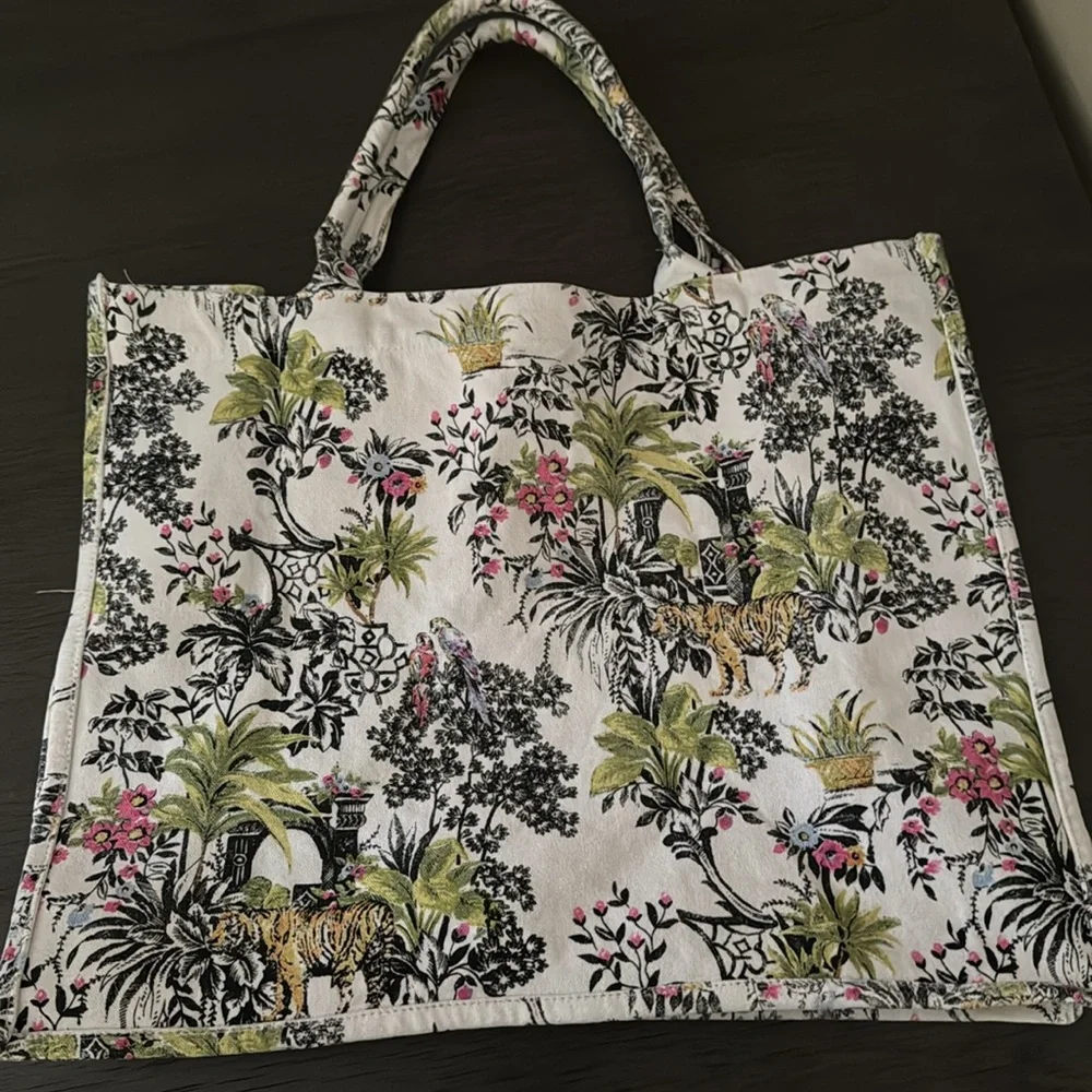 Exclusive Floral Jungle Print Tote Shopping Bag Travel Material Sturdy Cotton - Picture 3 of 13